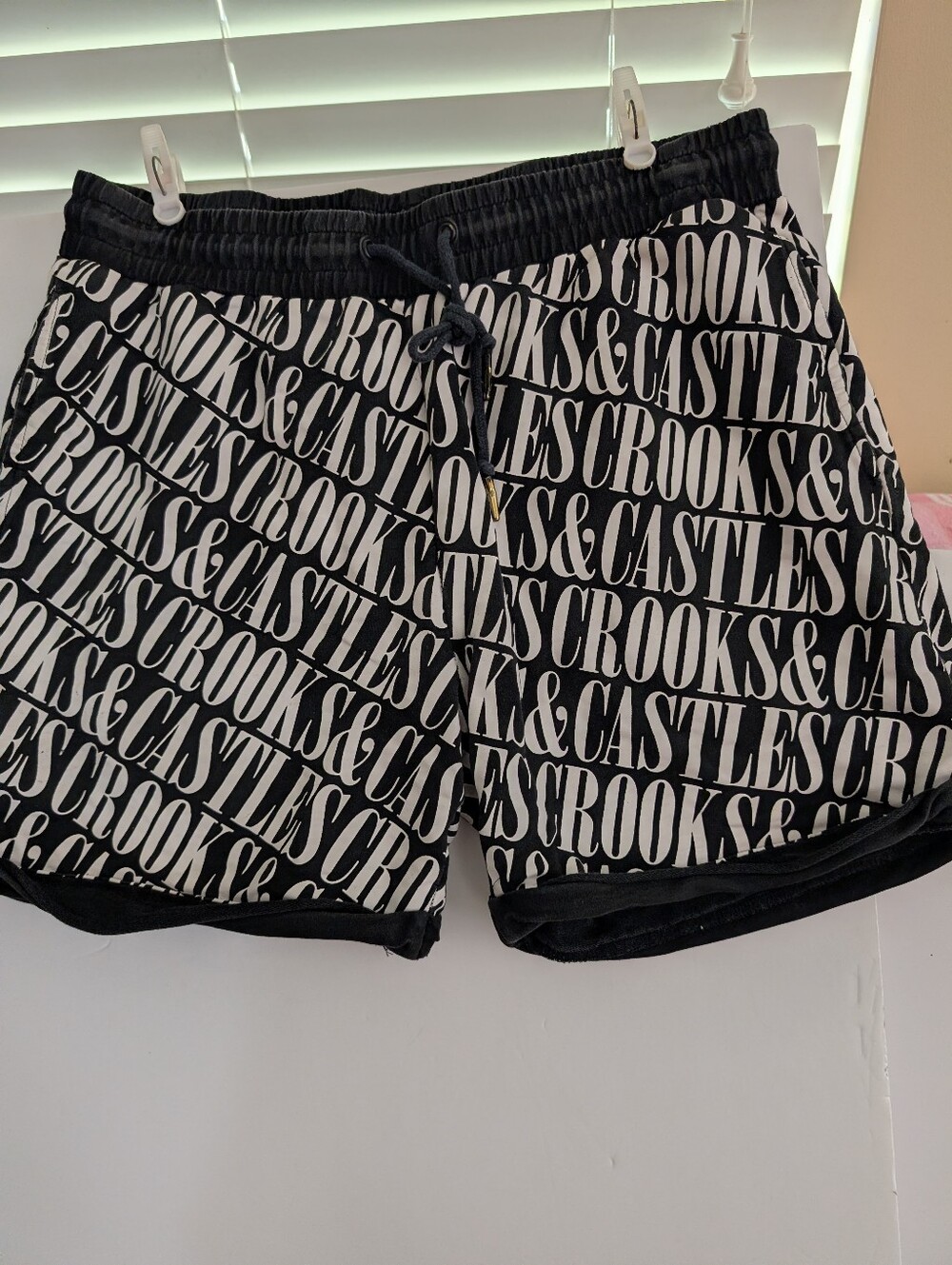Crooks & Castles Black and White Logo Track Shorts